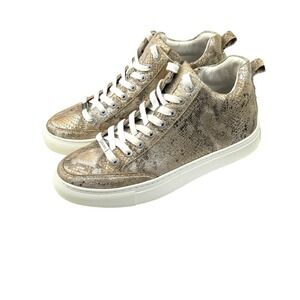 J/Slides High Top Sneakers Women‎ 7.5 Gold Excellent Metallic Snakeskin Studded